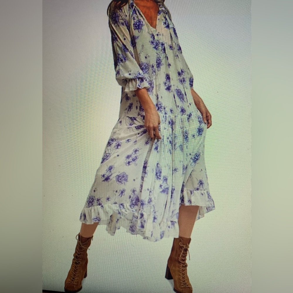 Free People Maxi Dress Ivory/Purple/Blue - Picture 1 of 12